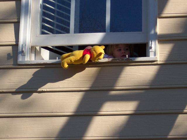 Pooh watches painters